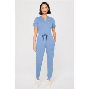 NWT Fabletics Empower Stretchtech Scrub Jumpsuit Womens XL Elemental Blue READ